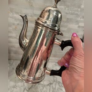 Vintage Silver Plated Coffee Pot Teapot with Black Handle Hinged Lid Finial